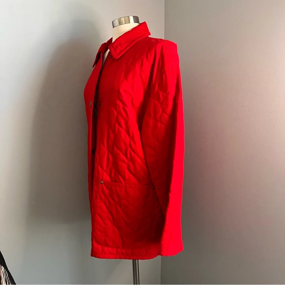 Gallery M Red Quilted Collared Full Zip Snaps Hip Jacket Coat